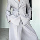 Women's Grey Single-Button Blazer & Wide-Leg Pants Suit – 2-Piece Office Set | Sizes XS–XL