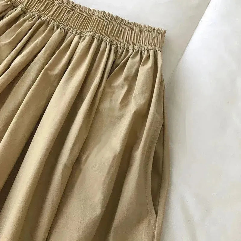 Solid Color Women Workwear Pleated Midi Skirt - EX-STOCK CANADA