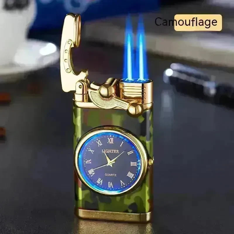 New Lighter With Electric Watch Rocker Arm Automatic Ignition Straight Blue Flame Lighter Creative Real Dial Inflatable Windproof Cigar Lighter Men's Watch Gift - EX-STOCK CANADA