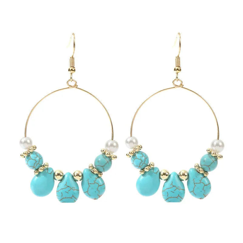 Geometric Round Turquoise Beaded Earrings - EX-STOCK CANADA