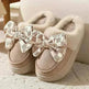 Cute Bowknot Plush Slipper Winter Warm Indoor Floor Bedroom Home Slippers For Women Fashion Thick-soled Solid House Shoes - EX-STOCK CANADA