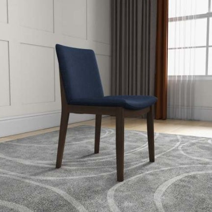 Laura Blue Linen Solid Wood Dining Chair  Set Of 2 Mid-Century Modern Style EX-STOCK