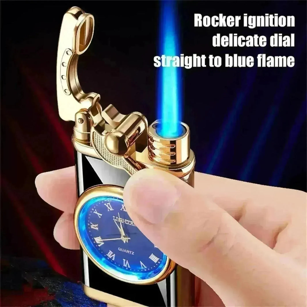 New Lighter With Electric Watch Rocker Arm Automatic Ignition Straight Blue Flame Lighter Creative Real Dial Inflatable Windproof Cigar Lighter Men's Watch Gift - EX-STOCK CANADA