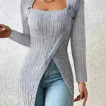 Fall and Winter Square Neck Cashmere Long Sleeve Tunic top - EX-STOCK CANADA
