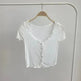 Women Summer Short Sleeve Ruffle Buttons Frilly Solid Color  tank Tops - EX-STOCK CANADA
