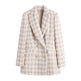 Elegant Luxury Lapel Long Sleeved Double Breasted Check tweed Blazer Women - EX-STOCK CANADA