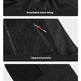 Black jacket with breathable mesh lining, zipped pockets, and elbow adjustment snaps.