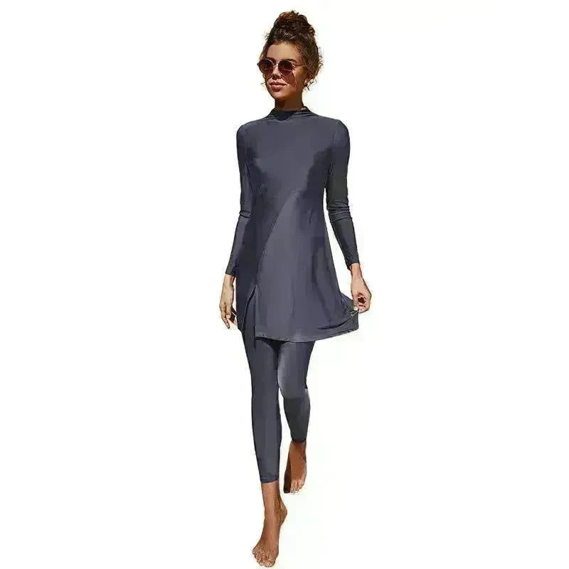 Pure Color Long-sleeved Trousers Fully Surrounded Conservative Beach Surfing Sunscreen ArabSwimsuit EX-STOCK