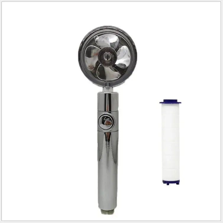 Propeller Driven Shower Head With Stop Button And Cotton Filter Turbocharged High Pressure Handheld Shower Nozzle - EX-STOCK CANADA