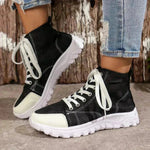 Botas de cordón impresas de rosa moda zapatos de lona transpirable deportes informes no deslizantes botas cortas gruesas para mujeres