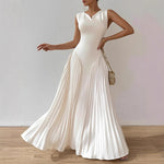 European And American-style Elegant Pleated Waist-cinching Maxi Dress - EX-STOCK Canada