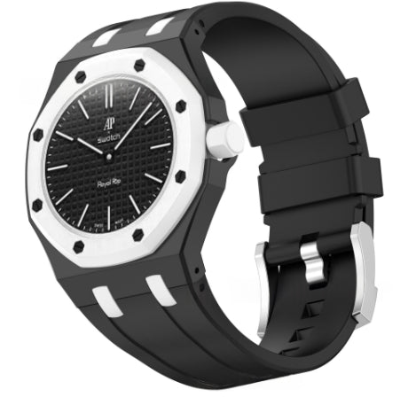 Black Swatch × AP Royal Oak Integrated Silicone Watch Strap | 8 Colours, 2 Crown Positions