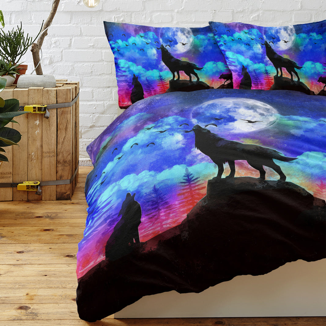 Moon Wolf Duvet Cover Set Single 3pcs Colorful Microfiber Kids Bedding Set EX-STOCK Canada 