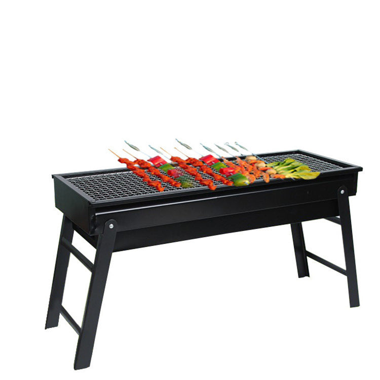 Portable Folding Charcoal Grill with Seasoning Plate, Black, 60 cm
