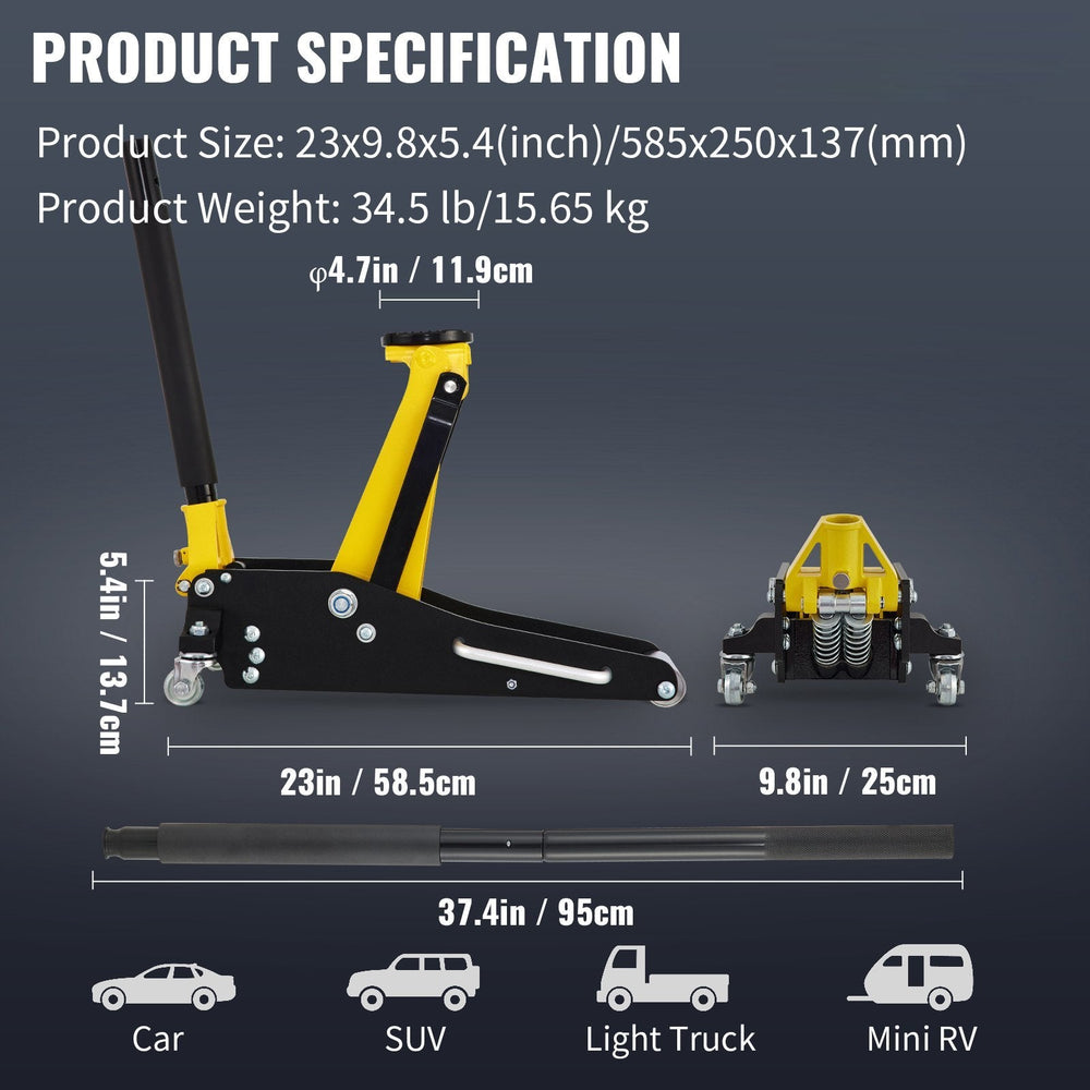 1.5 Ton Low Profile Aluminum Steel Racing Floor Jack Dual  Lift Car EX-STOCK