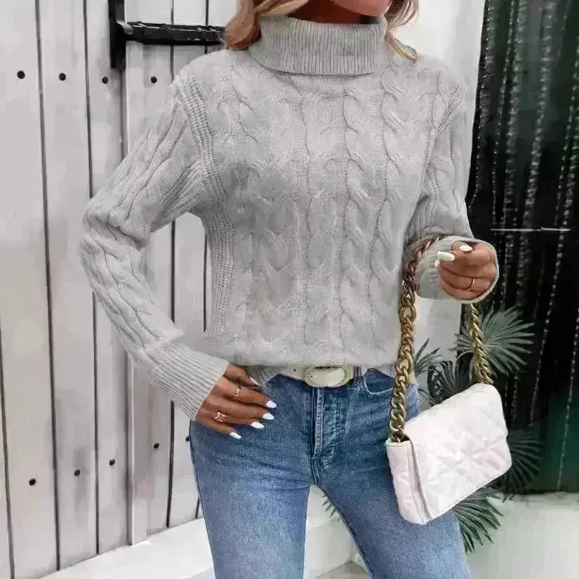 Women's Cable-knit Turtleneck Sweater - EX-STOCK CANADA