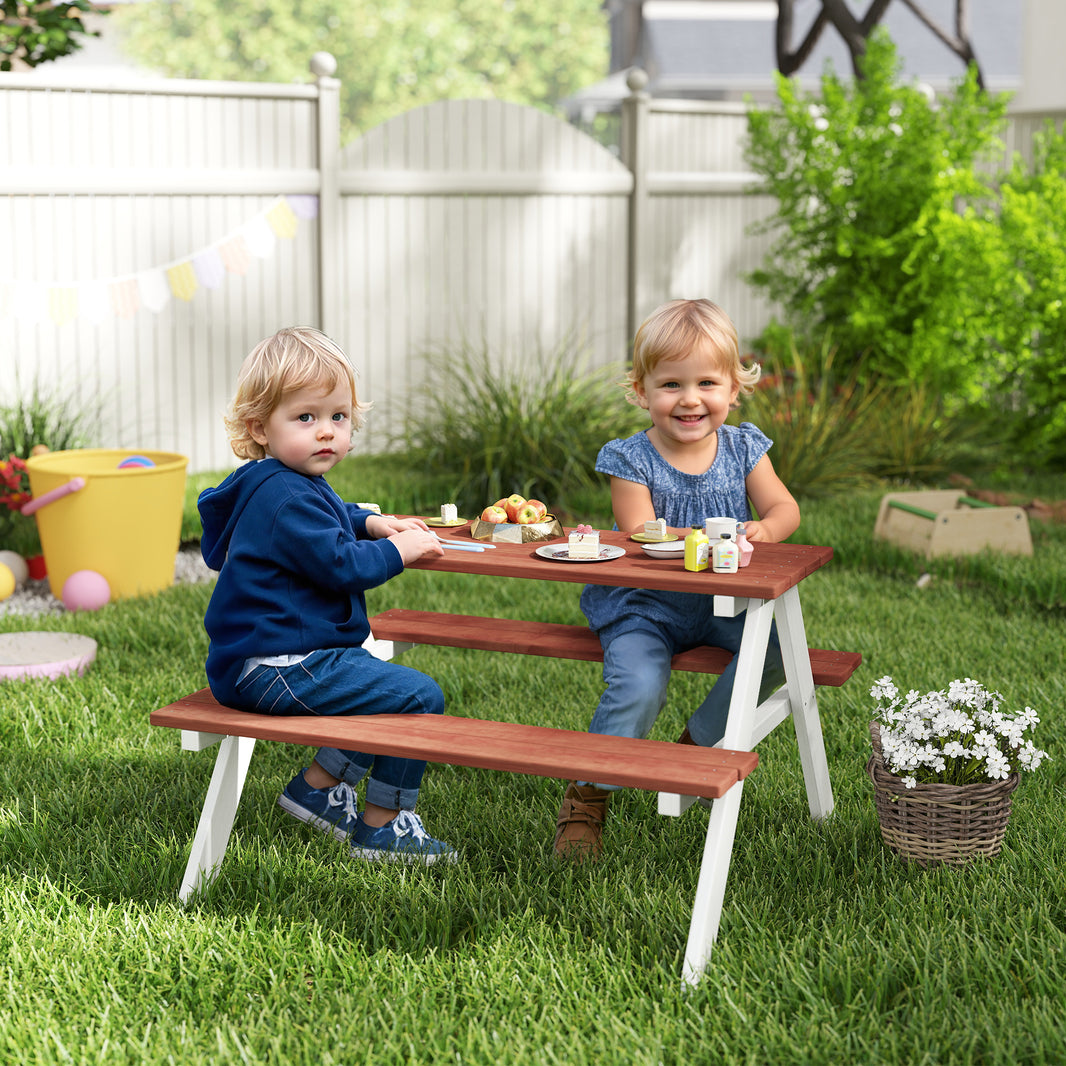Kids Picnic Table Set, Wooden Table & Bench Set, Kids Patio Furniture Outdoor Toys For Garden, Backyard, Aged 3-8 Years Old, Brown EX-STOCK Canada 