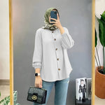 Muslim Ice Silk Wrinkle Stand-up Collar Literary Vintage Cardigan Loose Shirt Women - EX-STOCK Canada
