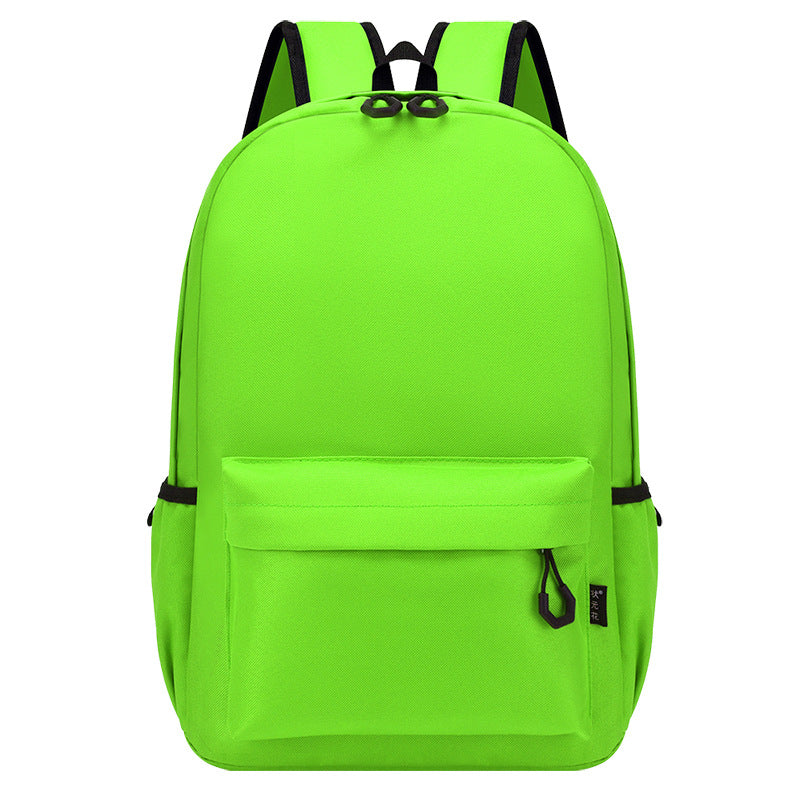 Neon green backpack with black straps on a white background