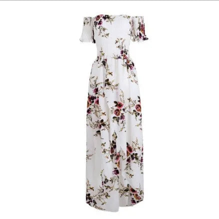 Elegant Ladies Summer Boho Vacation Resort Slit Maxi dress off shoulder Long floral Beach summer slit dress - EX-STOCK CANADA
