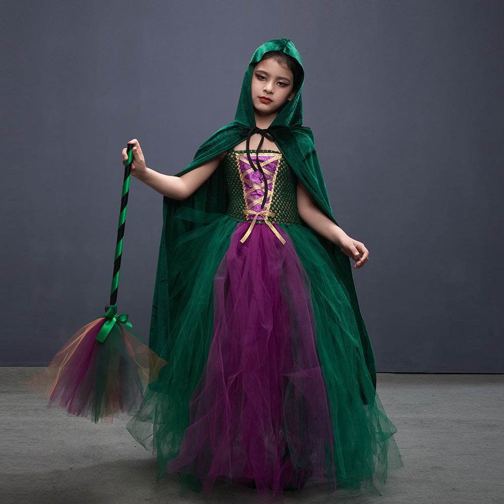 Halloween Costume Witch Children Dress Cloak Broom Set EX-STOCK