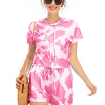 2pcs Tie-dye Loungewear Hoodie Athleisure Short-sleeved short set - EX-STOCK CANADA