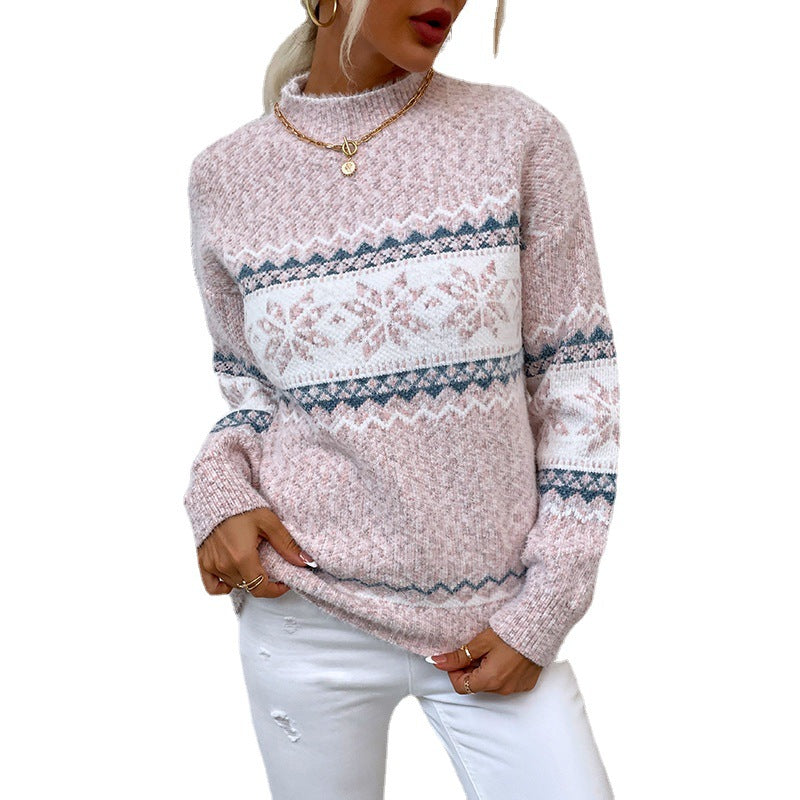 Winter Snowflake Sweater Fashion Half Turtleneck Pullover Knitted Tops Women's Christmas Clothing EX-STOCK Canada 