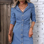 Retro Waist-controlled Slimming Long Sleeve Denim Dress - EX-STOCK CANADA
