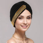 New Rhinestone Turban Cap For Women Pleated Elastic Head Wrap Stylish Ramadan Head Scarf Bonnet Chemo Cap Wedding African Hat - EX-STOCK CANADA