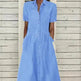 Women's European And American Lapel Casual loose button down Midi Denim jeans Mum Dress - EX-STOCK CANADA