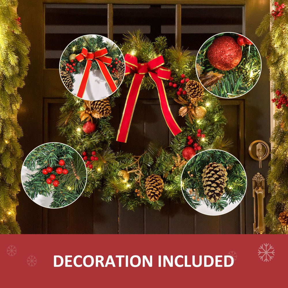 Christmas Wreath Pre-Lit Artificial Greenery Xmas Spruce Wreath Cones Red Berries 20 LED Lights Battery Operated EX-STOCK Canada 