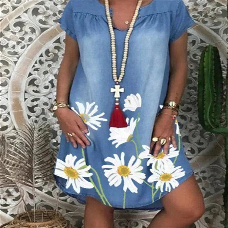Casual Denim Fashion Floral jeans dress - EX-STOCK CANADA