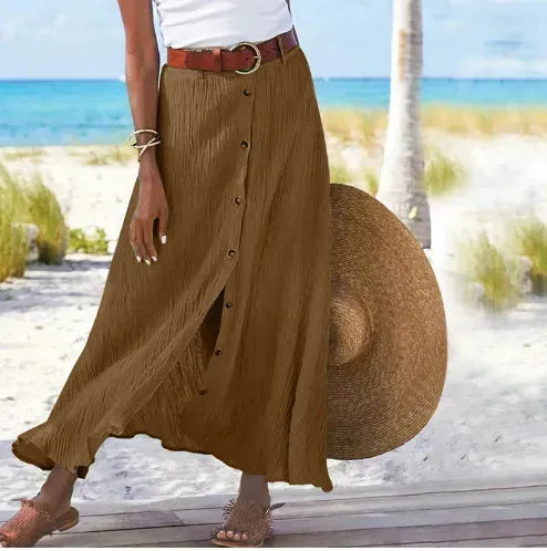 Women's summer Fashion Cotton Linen A-Line Hip Mid Waist Long maxi Skirt - EX-STOCK CANADA