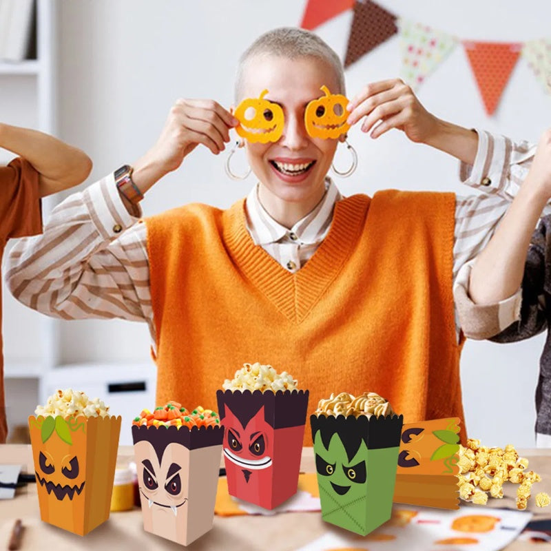 12 Pieces Halloween Popcorn Box Halloween Party Favor Snack Treat Boxes Candy Cookie Container Decorations Gifts For Popcorn Sales Halloween Party Favor Supplies EX-STOCK