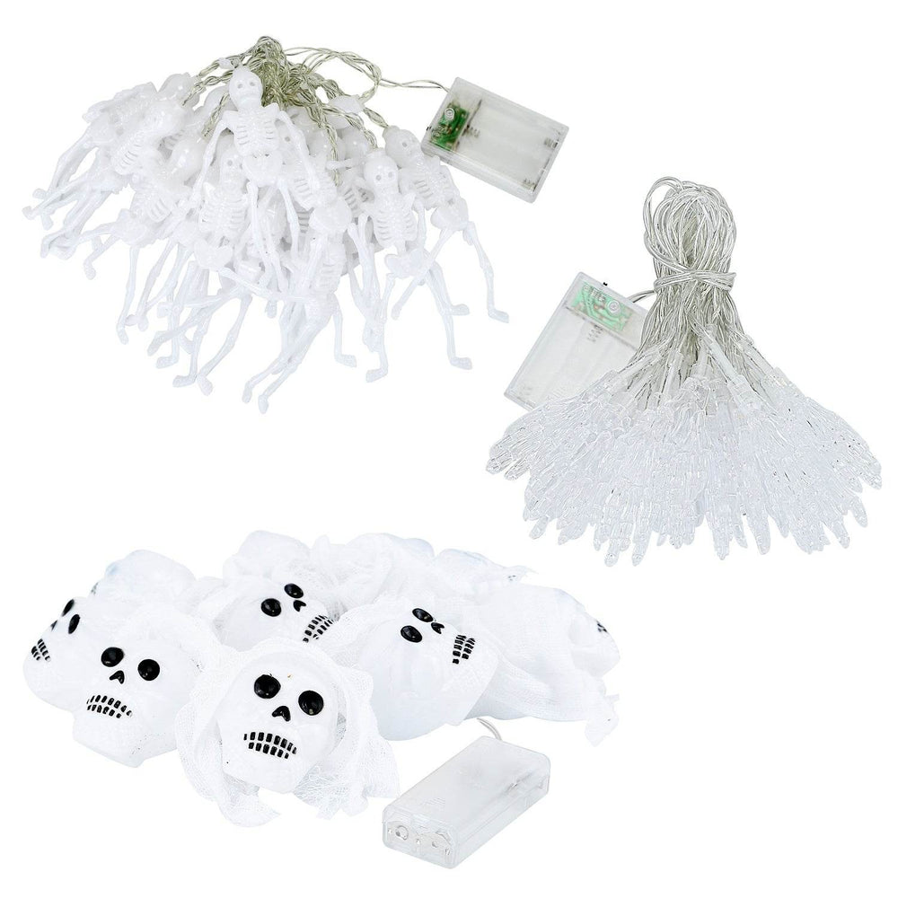 Set Of 3Pcs Halloween Light Decorations Total 50 LEDs 24ft Halloween String Lights Colorful 3D Skeleton Ghost String Lights Gauze Skull String Lights Spooky Hands String Lights For Indoor Outdoor Part - EX-STOCK Canada
