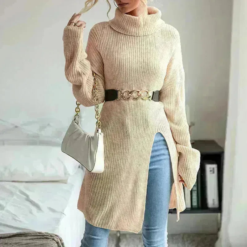 Mode geteilte Rollkragenpullover Tunika -Top Fleece Fleece Pullover