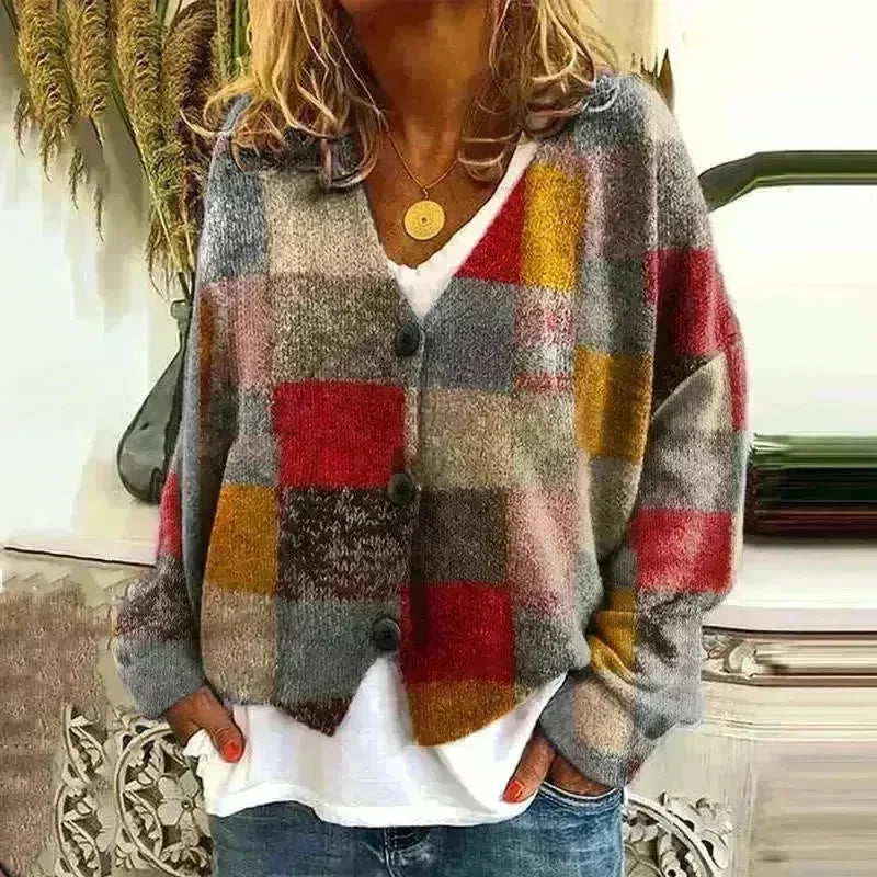 New Christmas Abstract Flowers Printing Sweater Fashion Casual Short Cardigan Coat Womens Clothing - EX-STOCK CANADA