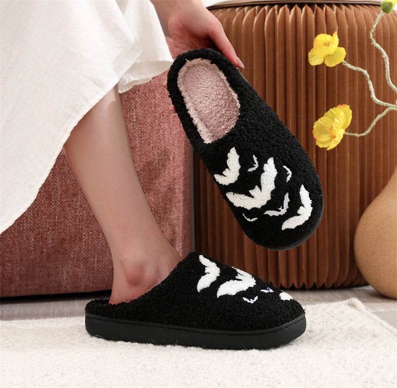 Funny Bat Slipper Halloween Pumpkin Flat Indoor House Shoes For Women Men Soft Plush Cozy Horror Fashion Halloween Gifts EX-STOCK