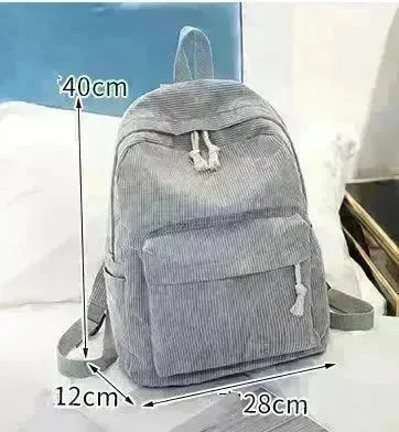 Corduroy Backpack Students Shoulder School Bags Bookbag - EX-STOCK CANADA