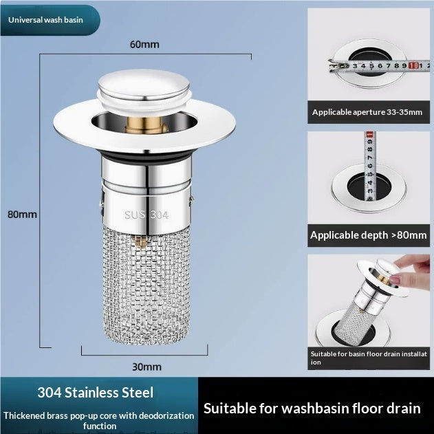 Copper Mesh Sink Drain Filter & Deodorant Cap — Washbasin Strainer (6 Styles)