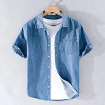 Summer Cotton Short Sleeve Denim Shirt For Men Classic All-matching Jeans