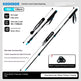 Two KODENOR three-section telescopic trekking poles in blue and black, displayed on a light gray infographic background with product specifications, features, and an accessory inset.