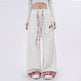 Women's Retro Wide-Leg Sweatpants – Plaid Rolled-Up Hem & Embroidered Drawstring Joggers | XS–4XL