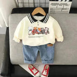 Camisa y pantalones de sudadera con capucha para niños impresos por dibujos animados con dos piezas para niños