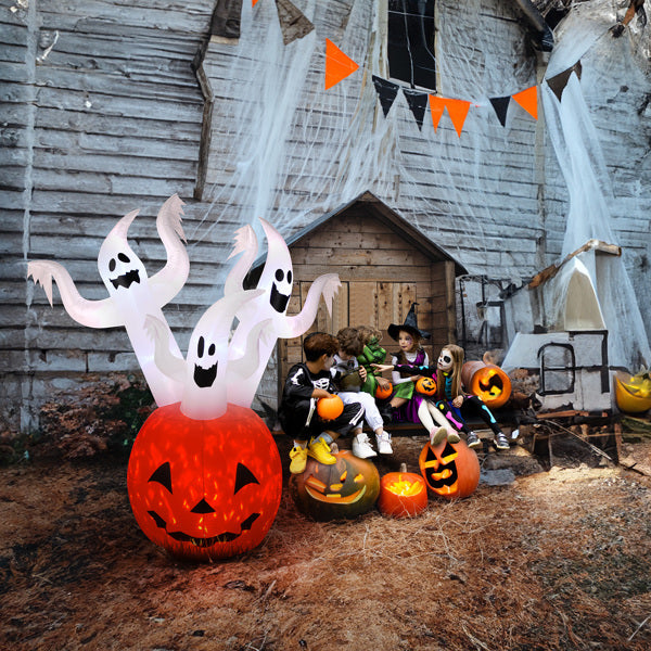 5.9 FT Halloween Inflatable Pumpkin Ghost Outdoor Decorations, Scary Blow Up Yard Decor With Built-in LED Lights For Holiday Party Yard Lawn Garden Decor Indoor Outdoor 12V EX-STOCK