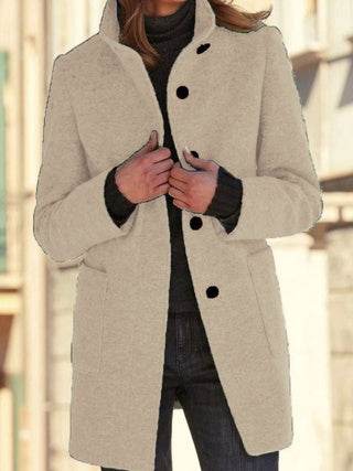 Women's New Vintage Solid Color Button-up Stand-up Collar Woolen Jacket - EX-STOCK Canada