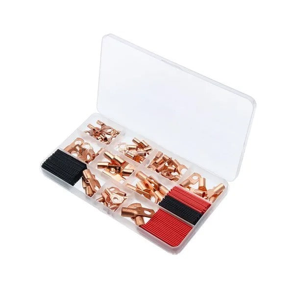 120Pcs Copper Wire Terminal Connectors, AWG 2 4 6 8 10 Copper Wire Lugs With Heat Shrink Set, 60Pcs Copper Wire Lugs And 60pcs Heat Shrink Tubing EX-STOCK