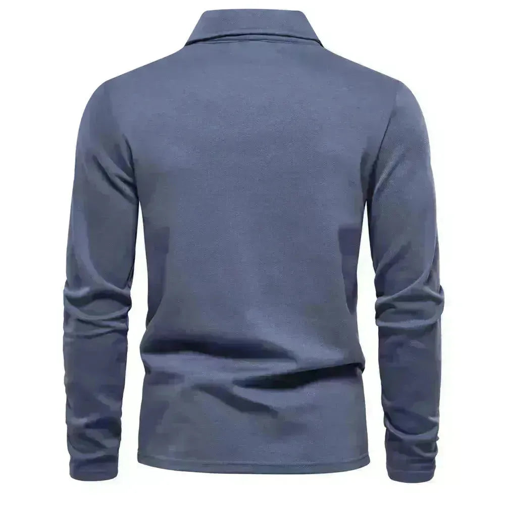 Fashion Plain Lapel Long-sleeved Polo Shirt Men's Casual Autumn Polo sweatshirt