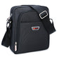 Black shoulder bag with a brand logo on a white background