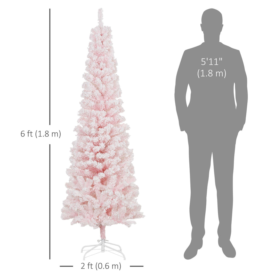 6ft Flocked Christmas Tree, Pencil Christmas Tree With Realistic Branch Tips, Folding Metal Stand EX-STOCK Canada 